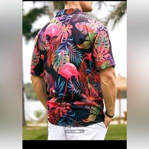 HARDADDY Men's Hawaiian Flamingo Print Button Up Shirt 3XL